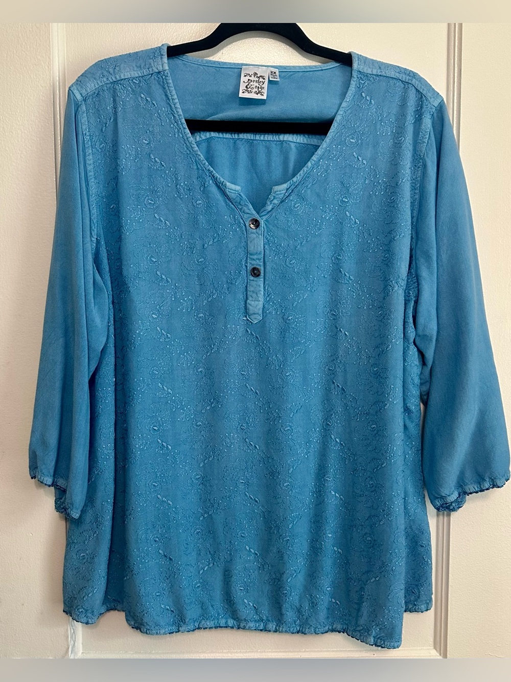 Parsley & Sage Blue Embroidered Henley Tunic (2X)